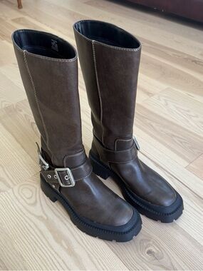 ZARA Brown Biker Boots Size 7.5 (38)